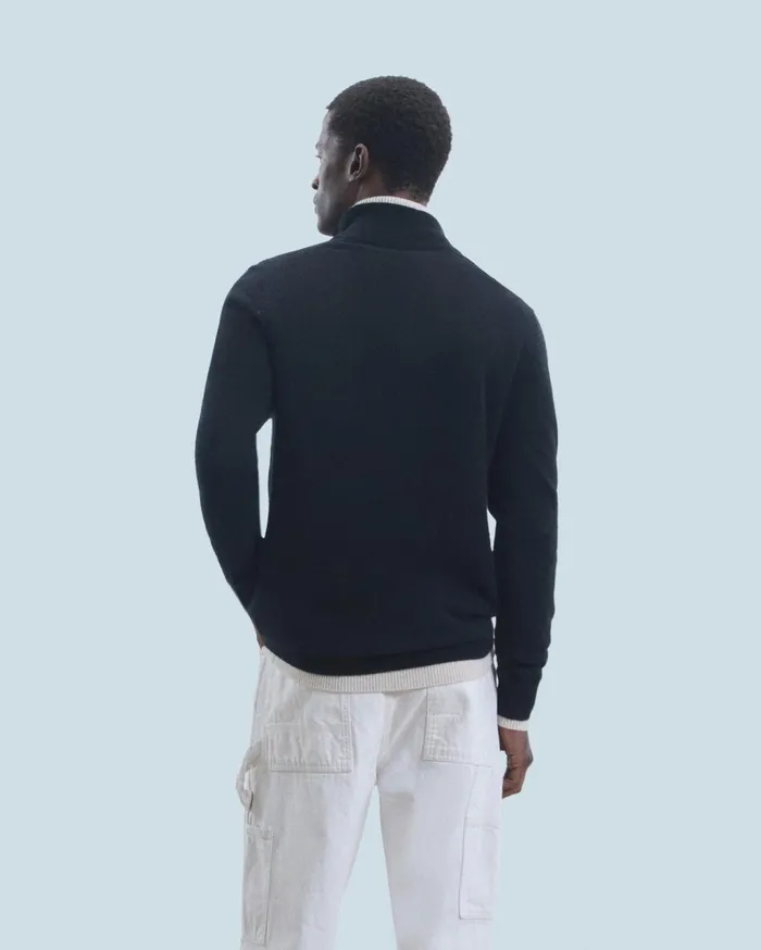 From Future Cashmere Sweaters Men Basic Quarter Zip Neck Sweater Black