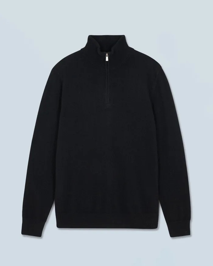 From Future Cashmere Sweaters Men Basic Quarter Zip Neck Sweater Black