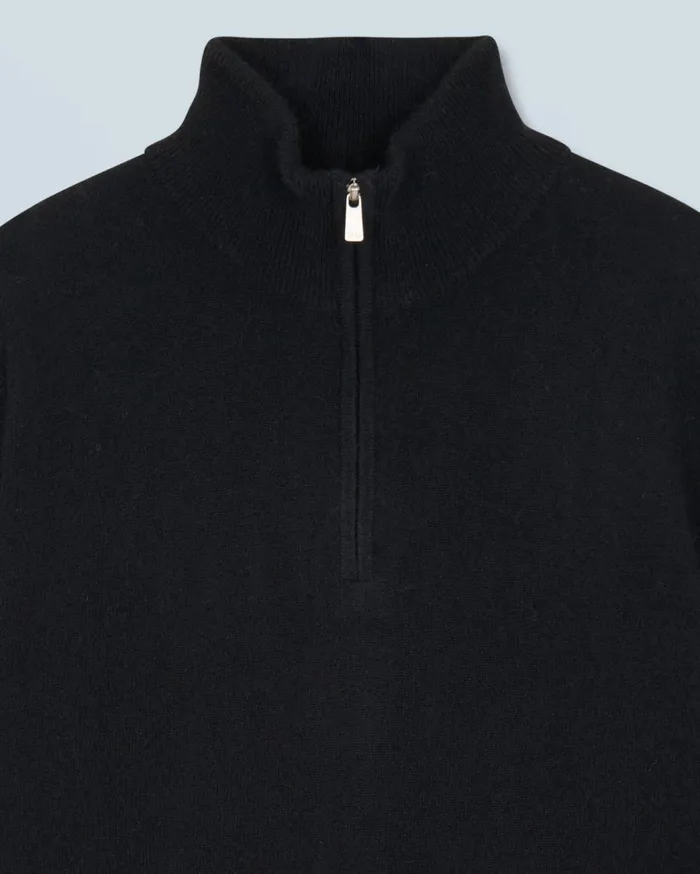 From Future Cashmere Sweaters Men Basic Quarter Zip Neck Sweater Black