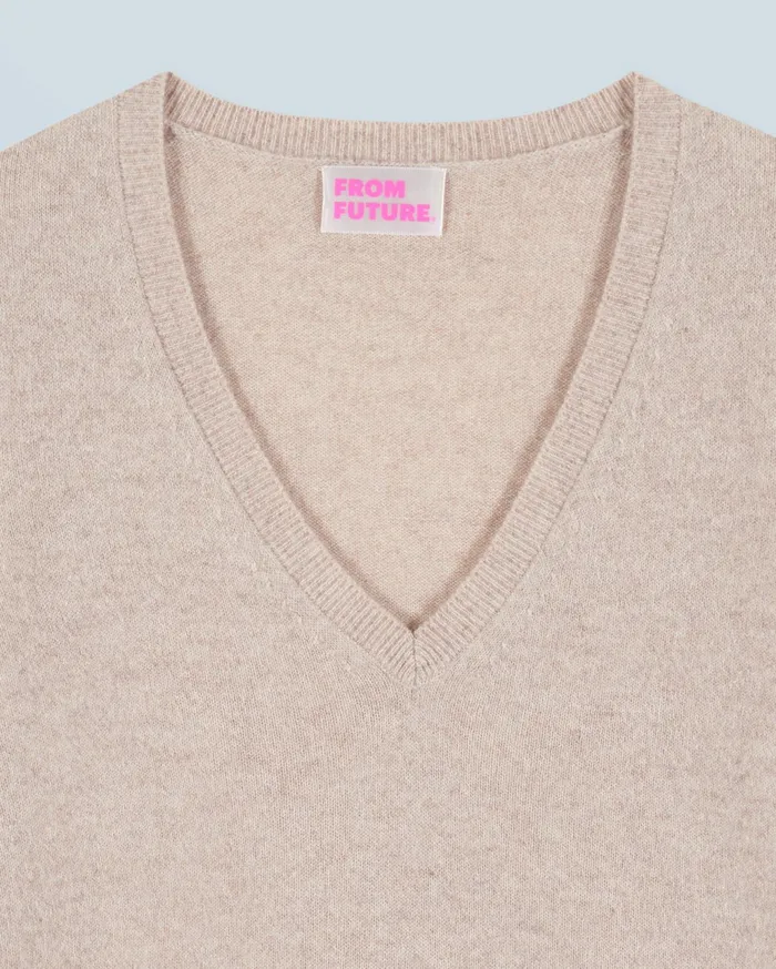 From Future Cashmere Sweaters Women Basic VNeck Sweater Beige Moulin