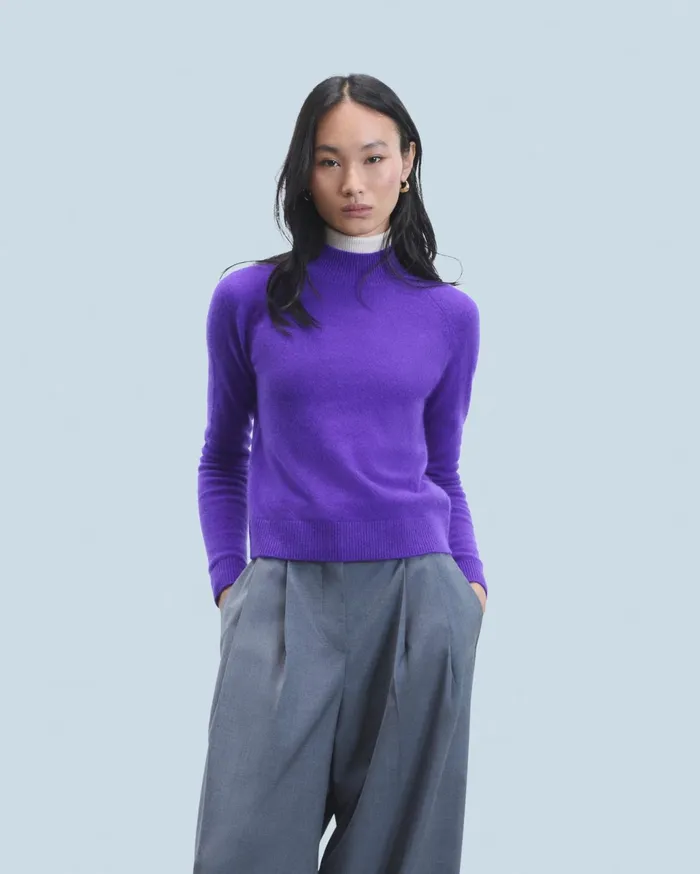 From Future Cashmere Sweaters Women Lightweight Mock Neck Sweater Pop Purple