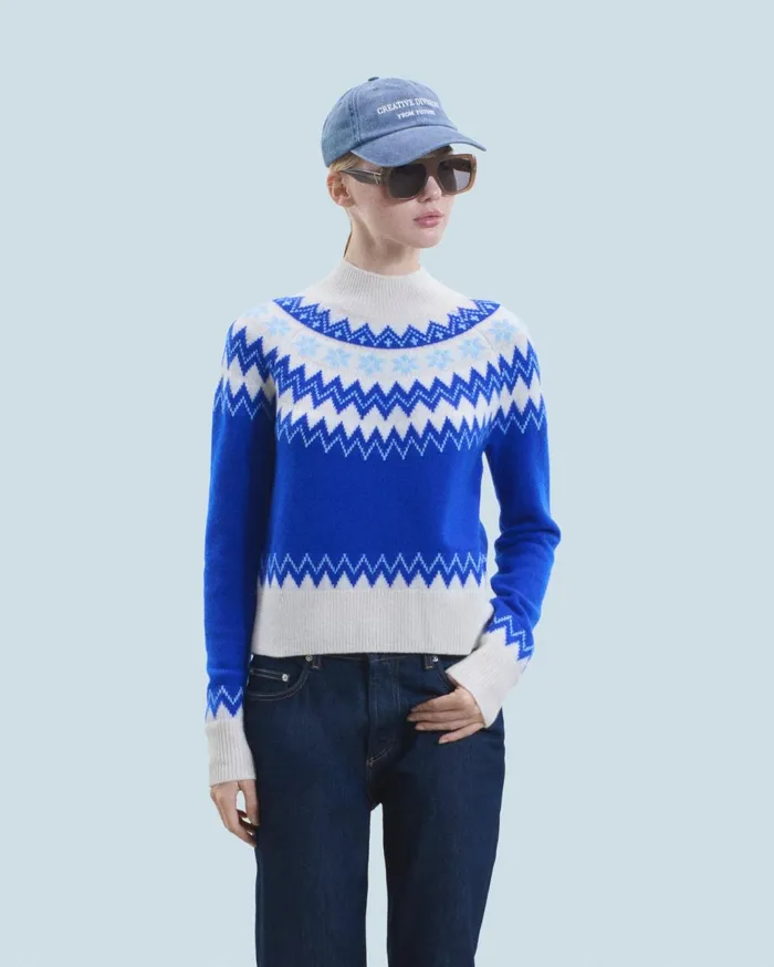 From Future Cashmere Sweaters Women Norwegian Mock Neck Sweater Popblue