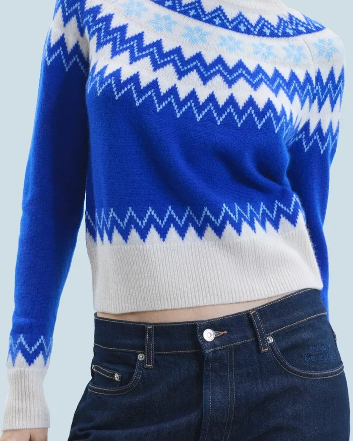 From Future Cashmere Sweaters Women Norwegian Mock Neck Sweater Popblue