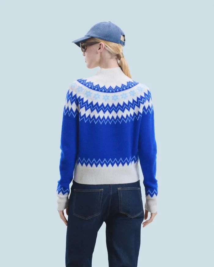 From Future Cashmere Sweaters Women Norwegian Mock Neck Sweater Popblue