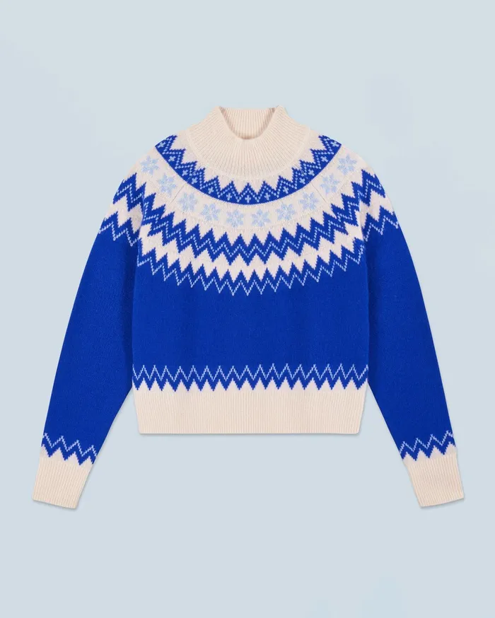 From Future Cashmere Sweaters Women Norwegian Mock Neck Sweater Popblue