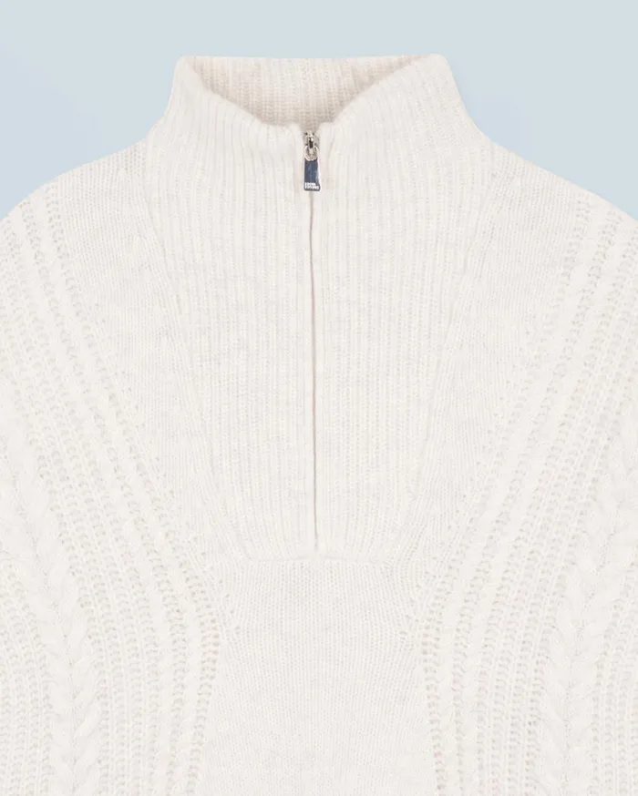 From Future Cashmere Sweaters Women Quarter Zip Neck Sweater With Twisted Details Heathered Ecru