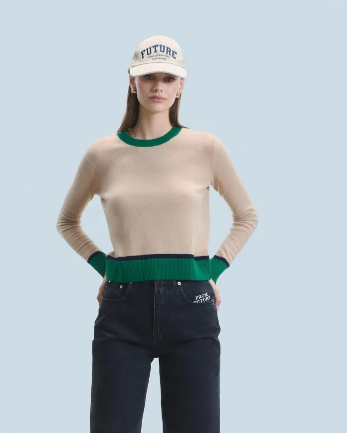 From Future Cashmere Sweaters Women TwoTone Contrast Crewneck Sweater Beige