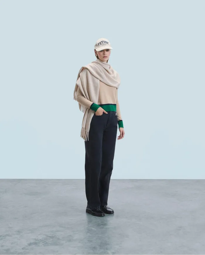 From Future Cashmere Sweaters Women TwoTone Contrast Crewneck Sweater Beige