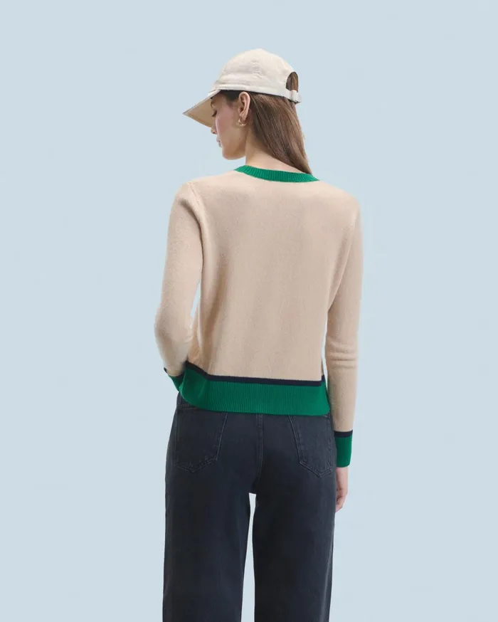 From Future Cashmere Sweaters Women TwoTone Contrast Crewneck Sweater Beige