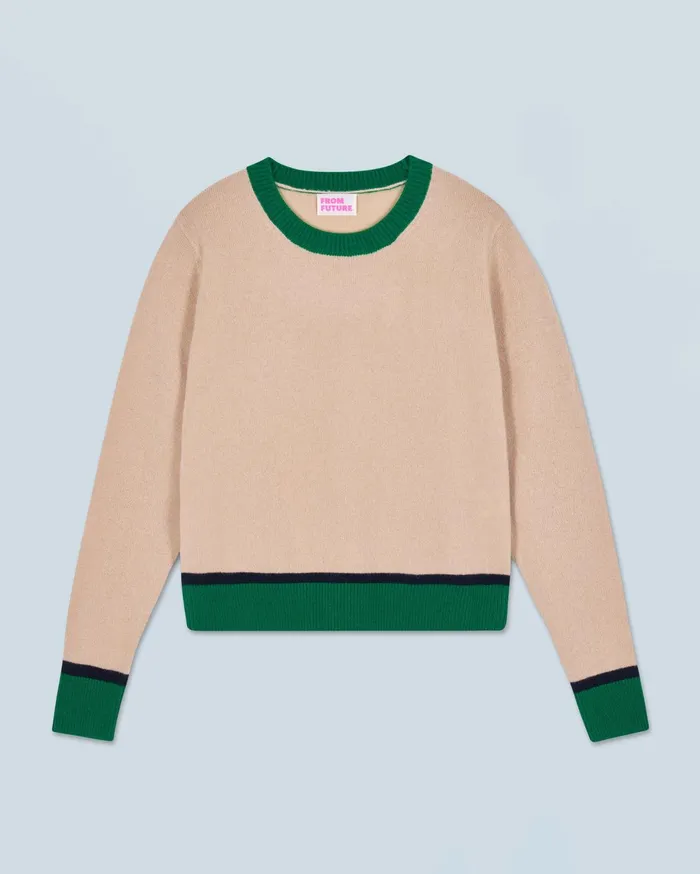 From Future Cashmere Sweaters Women TwoTone Contrast Crewneck Sweater Beige