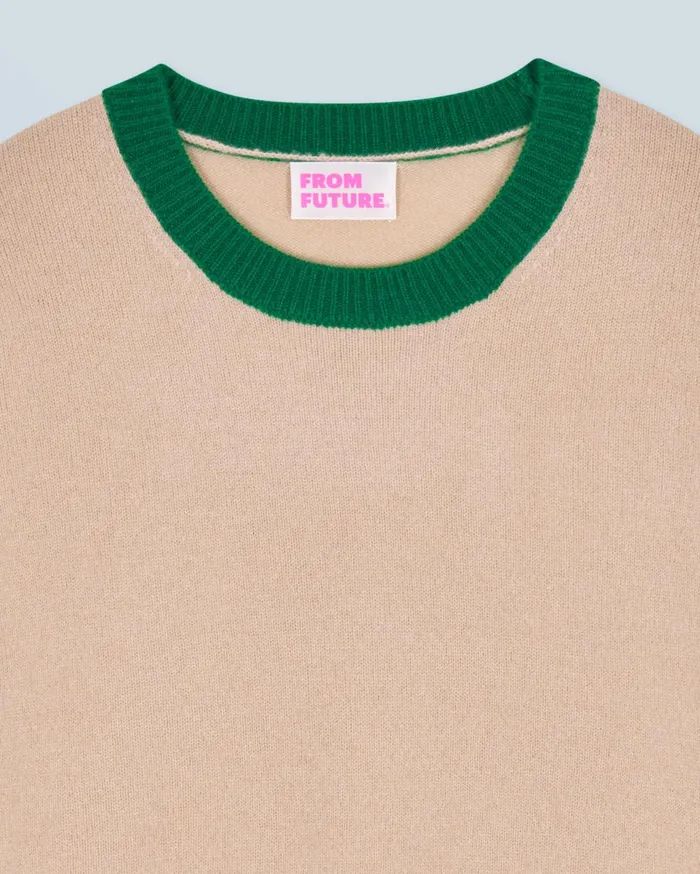 From Future Cashmere Sweaters Women TwoTone Contrast Crewneck Sweater Beige