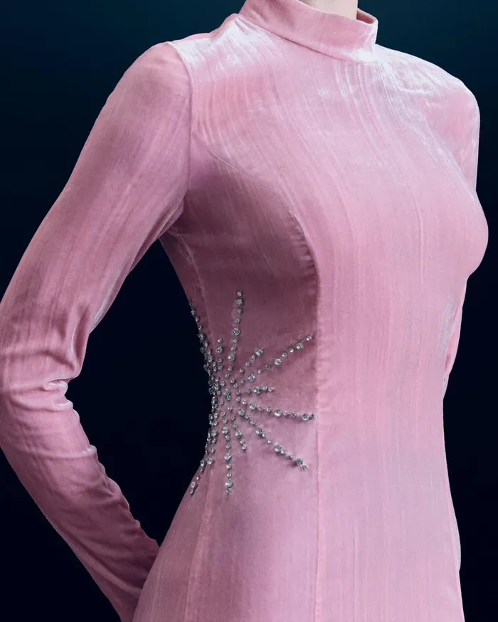 From Future Dresses and Jumpsuits Women Crinkle Velvet Long Sleeve Long Dress Crystal Pink