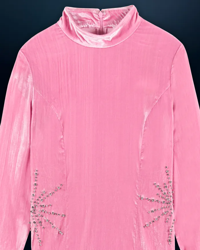 From Future Dresses and Jumpsuits Women Crinkle Velvet Long Sleeve Long Dress Crystal Pink