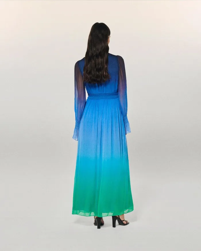 From Future Dresses and Jumpsuits Women Long Sleeve Chiffon Long Dress Blurry Ocean