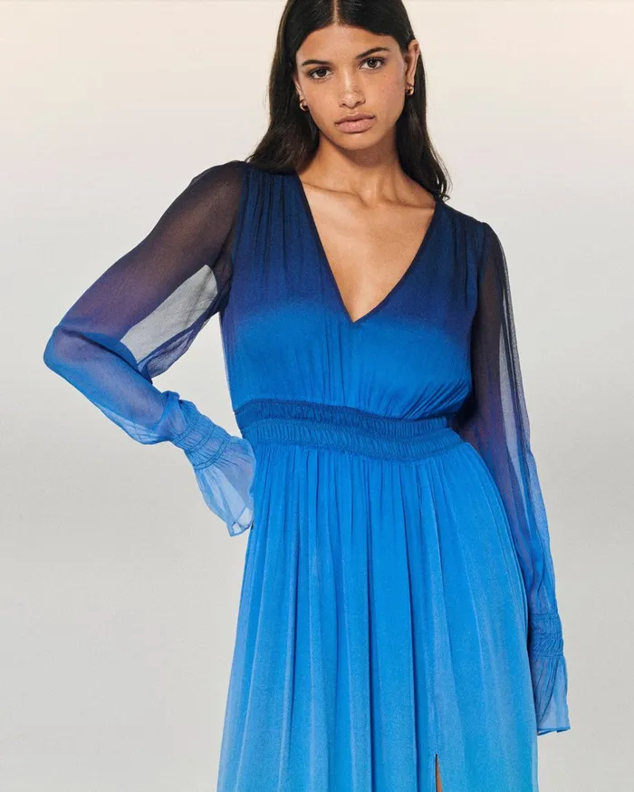 From Future Dresses and Jumpsuits Women Long Sleeve Chiffon Long Dress Blurry Ocean