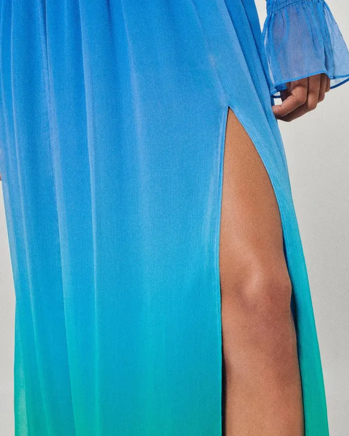 From Future Dresses and Jumpsuits Women Long Sleeve Chiffon Long Dress Blurry Ocean
