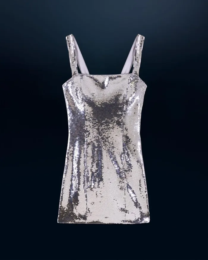 From Future Dresses and Jumpsuits Women Short Sequin Strap Dress Silver