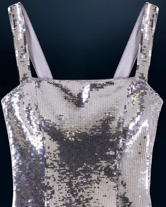 From Future Dresses and Jumpsuits Women Short Sequin Strap Dress Silver