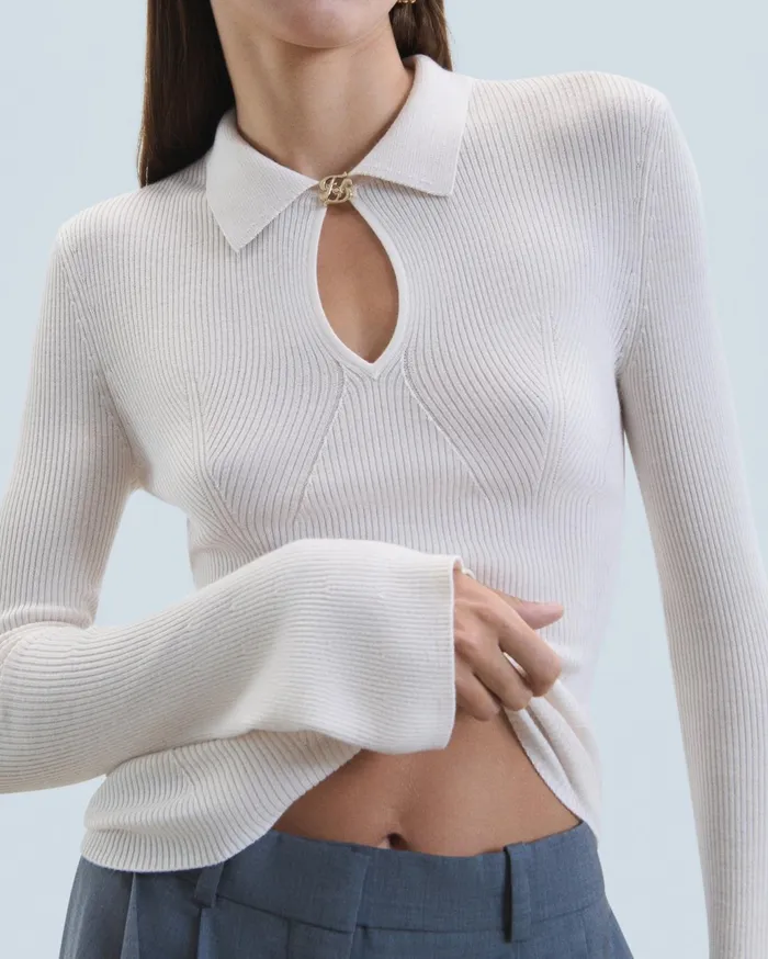 From Future Merino Wool Sweaters Women Polo Sweater Sand