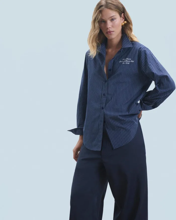 From Future Shirts TShirts and Tops Women Long Sleeve Shirt Bleu Fonce Raye