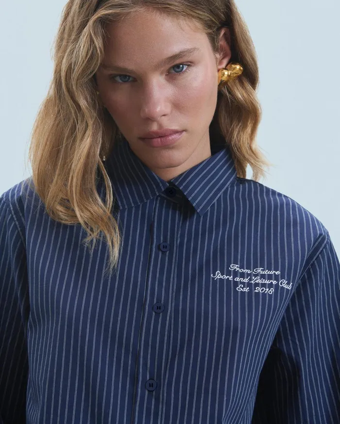 From Future Shirts TShirts and Tops Women Long Sleeve Shirt Bleu Fonce Raye