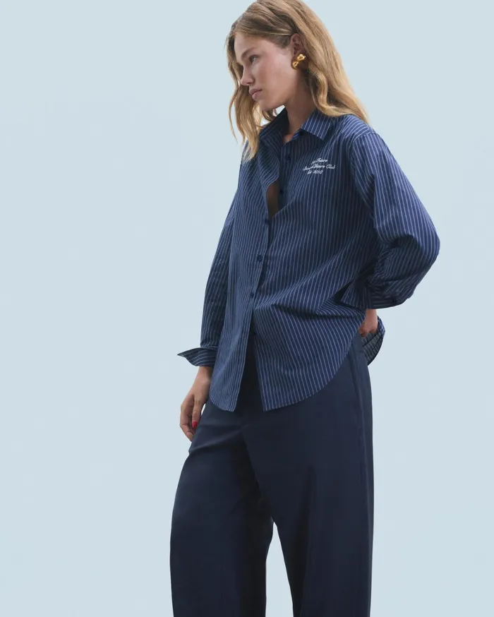 From Future Shirts TShirts and Tops Women Long Sleeve Shirt Bleu Fonce Raye