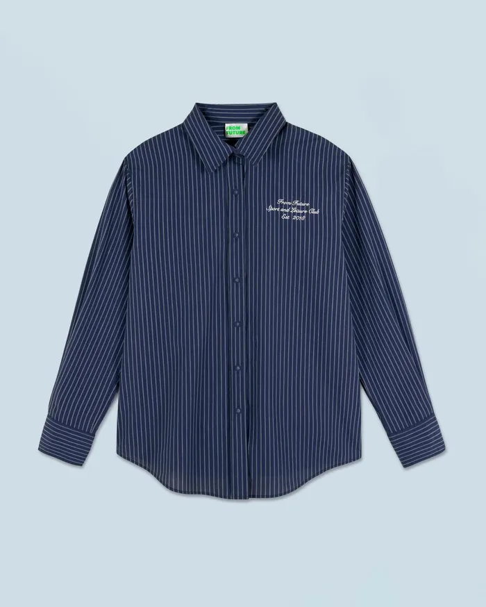 From Future Shirts TShirts and Tops Women Long Sleeve Shirt Bleu Fonce Raye
