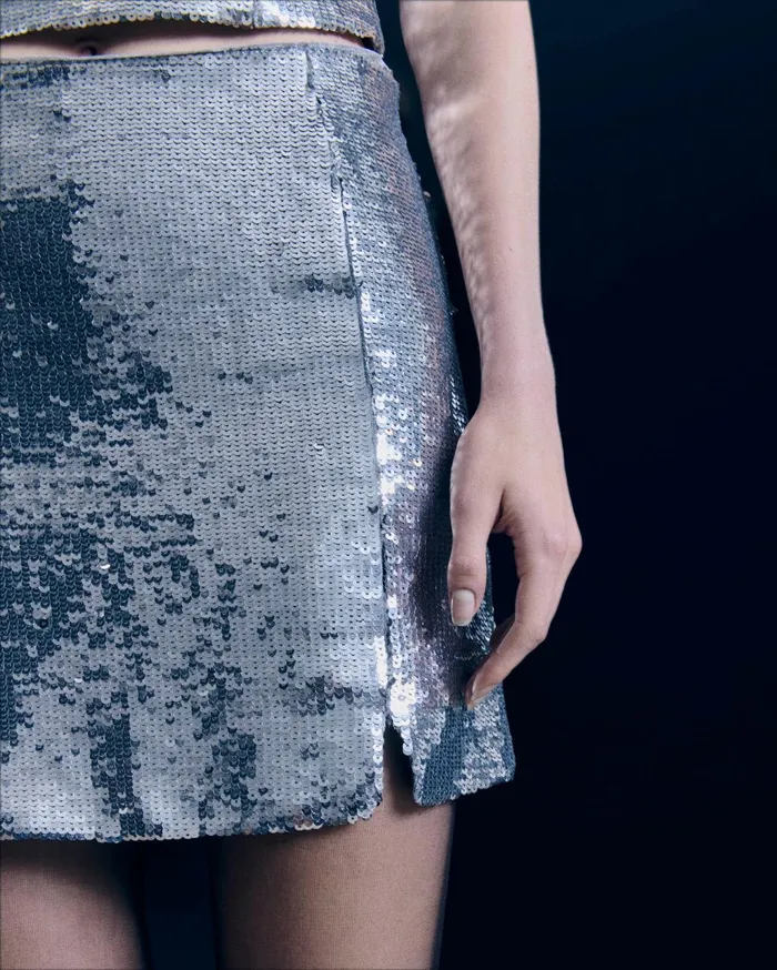From Future Skirts Women Mini Sequins Skirt Silver