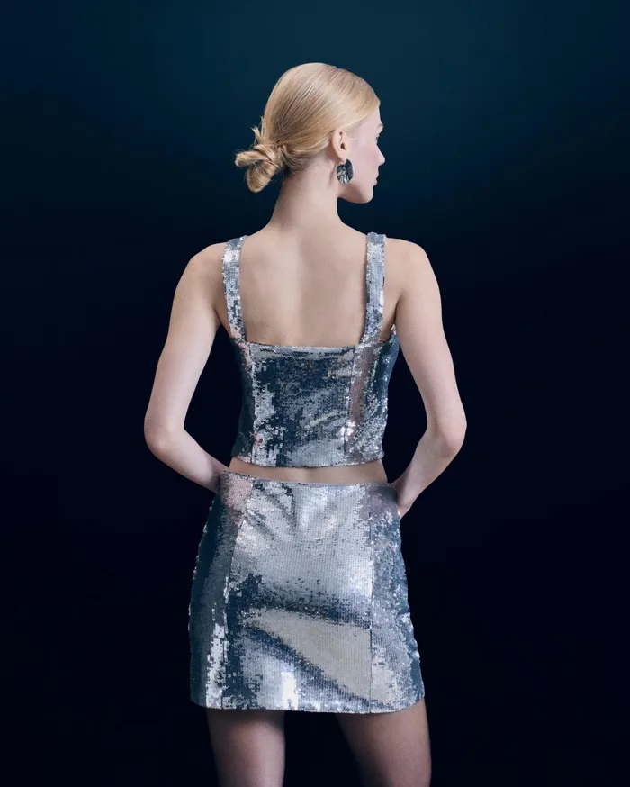 From Future Skirts Women Mini Sequins Skirt Silver