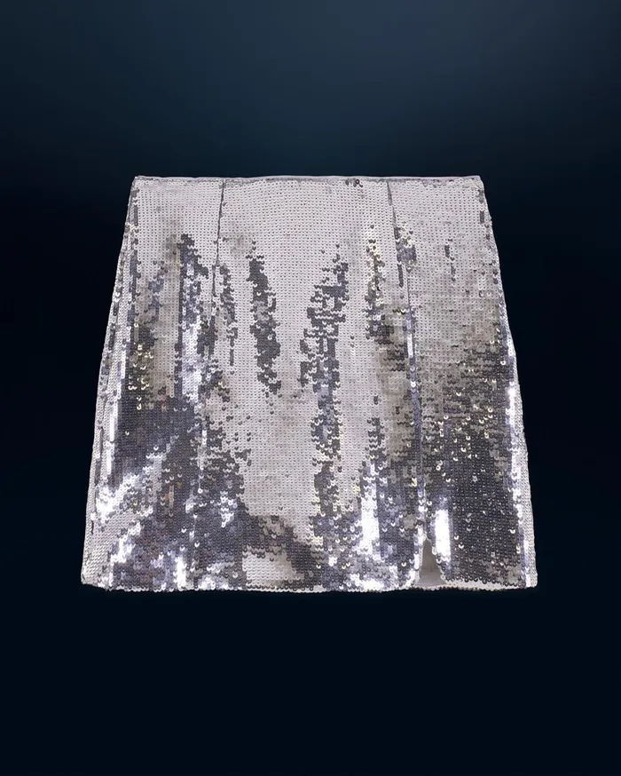 From Future Skirts Women Mini Sequins Skirt Silver