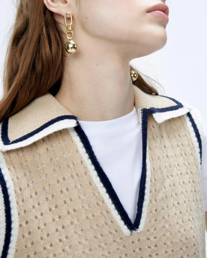 From Future Sleeveless Sweaters Women Polo Neck Sleeveless Sweater Beige
