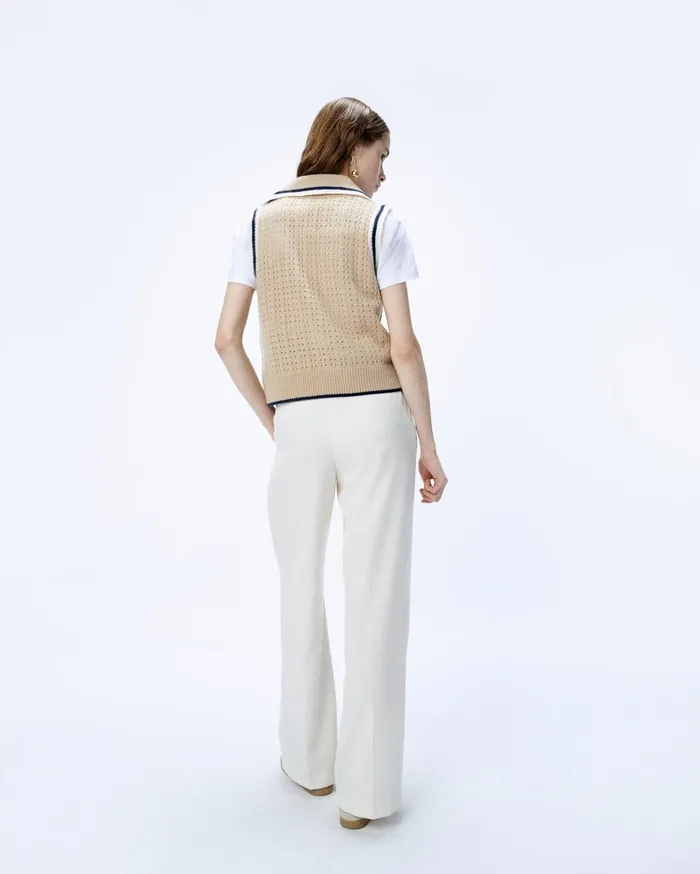 From Future Sleeveless Sweaters Women Polo Neck Sleeveless Sweater Beige