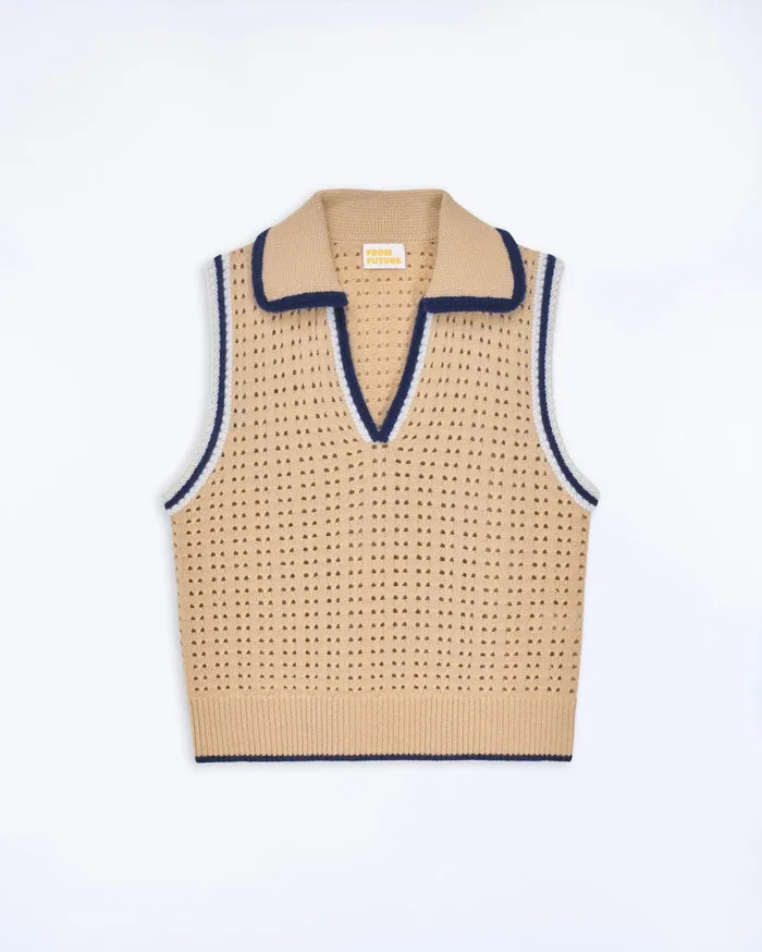 From Future Sleeveless Sweaters Women Polo Neck Sleeveless Sweater Beige