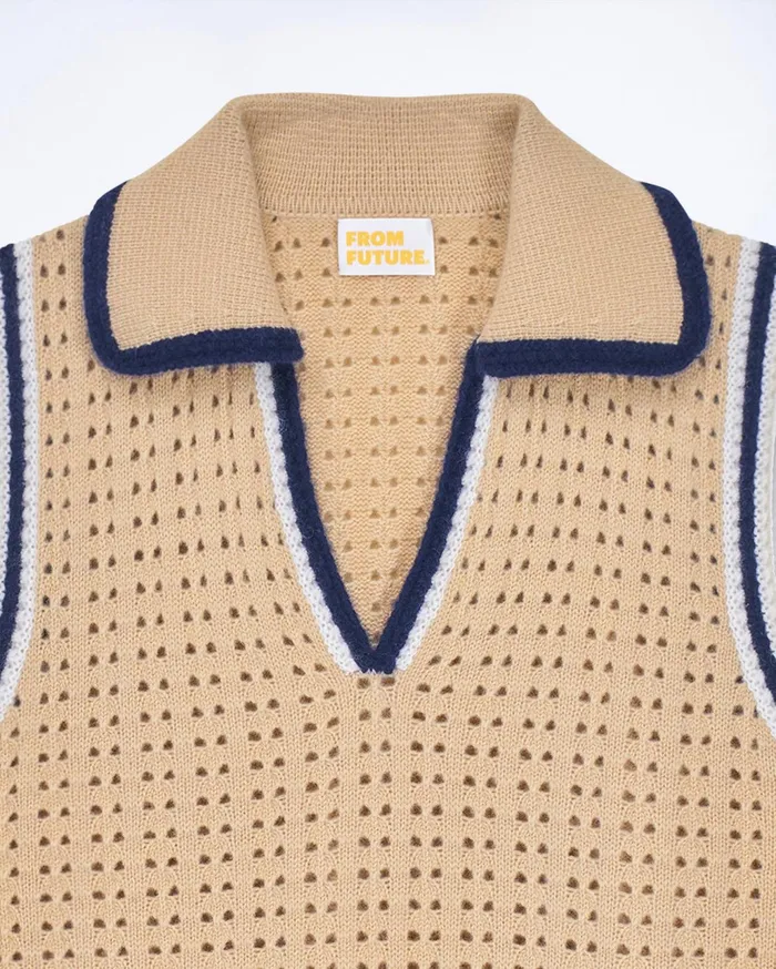 From Future Sleeveless Sweaters Women Polo Neck Sleeveless Sweater Beige