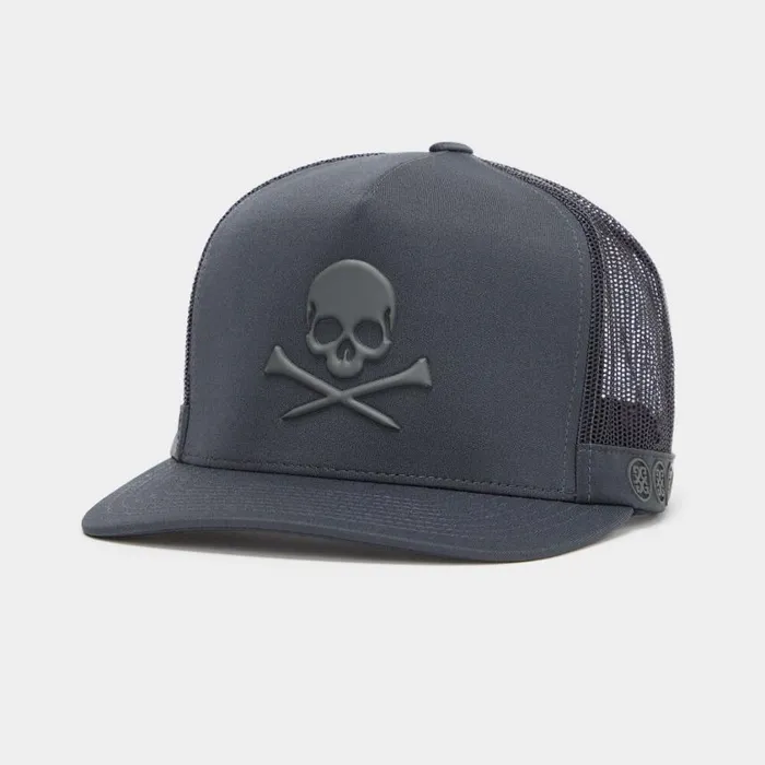 GFORE Hats Men MONOCHROME SKULL and TEES INTERLOCK KNIT TALL TRUCKER HAT Charcoal