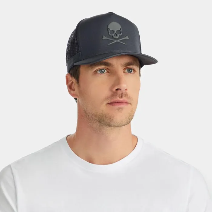 GFORE Hats Men MONOCHROME SKULL and TEES INTERLOCK KNIT TALL TRUCKER HAT Charcoal GFORE Hats Men MONOCHROME SKULL and TEES INTERLOCK KNIT TALL TRUCKER HAT Charcoal