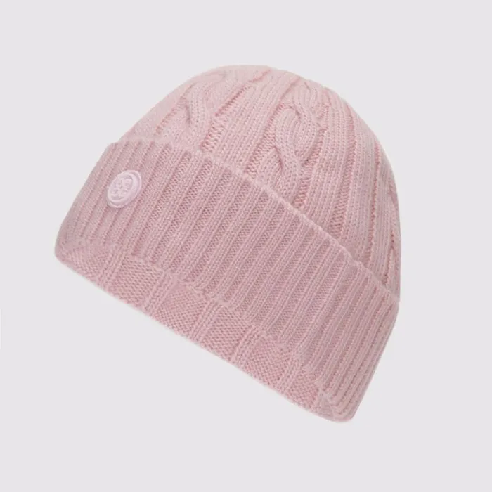 GFORE Hats Women CIRCLE G039S CASHMERE CABLE KNIT RIBBED BEANIE Blush