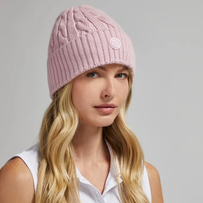 GFORE Hats Women CIRCLE G039S CASHMERE CABLE KNIT RIBBED BEANIE Blush GFORE Hats Women CIRCLE G039S CASHMERE CABLE KNIT RIBBED BEANIE Blush