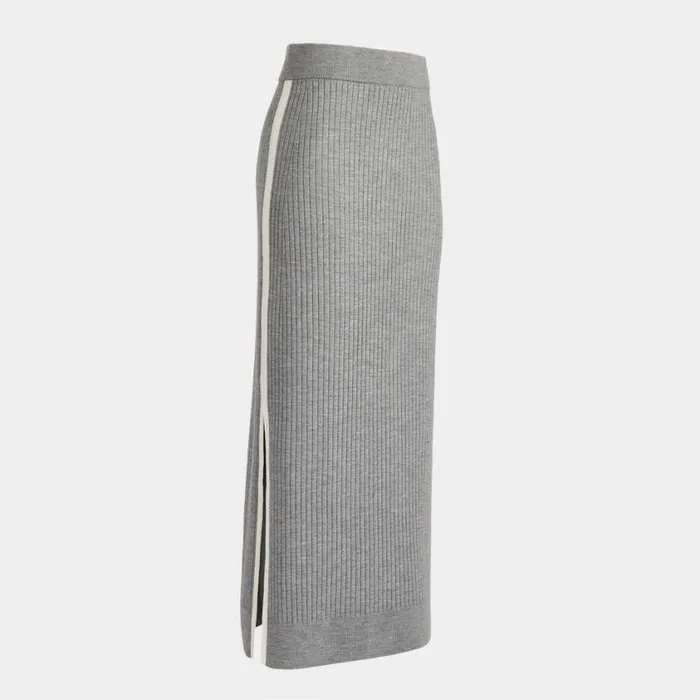 GFORE Skorts and Dresses Women HIGH WAISTED RIBBED MERINO WOOL BLEND MAXI SKIRT Heather Grey