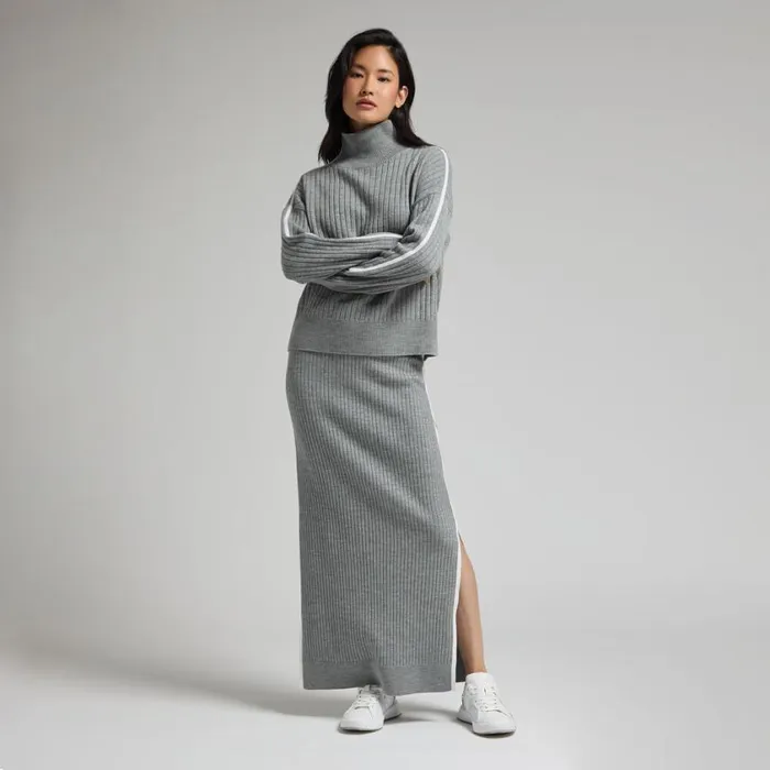 GFORE Skorts and Dresses Women HIGH WAISTED RIBBED MERINO WOOL BLEND MAXI SKIRT Heather Grey