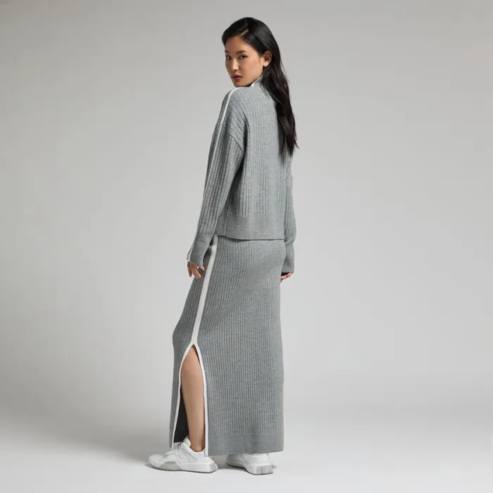 GFORE Skorts and Dresses Women HIGH WAISTED RIBBED MERINO WOOL BLEND MAXI SKIRT Heather Grey