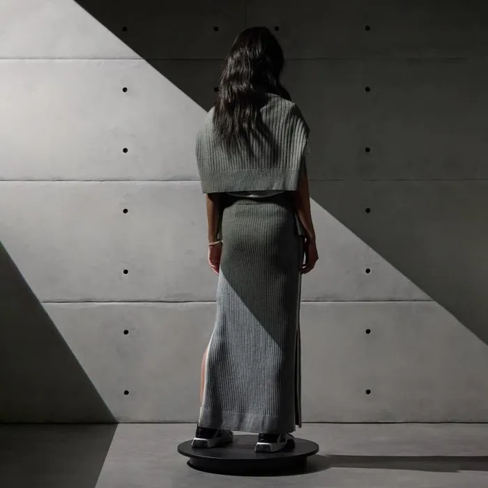 GFORE Skorts and Dresses Women HIGH WAISTED RIBBED MERINO WOOL BLEND MAXI SKIRT Heather Grey