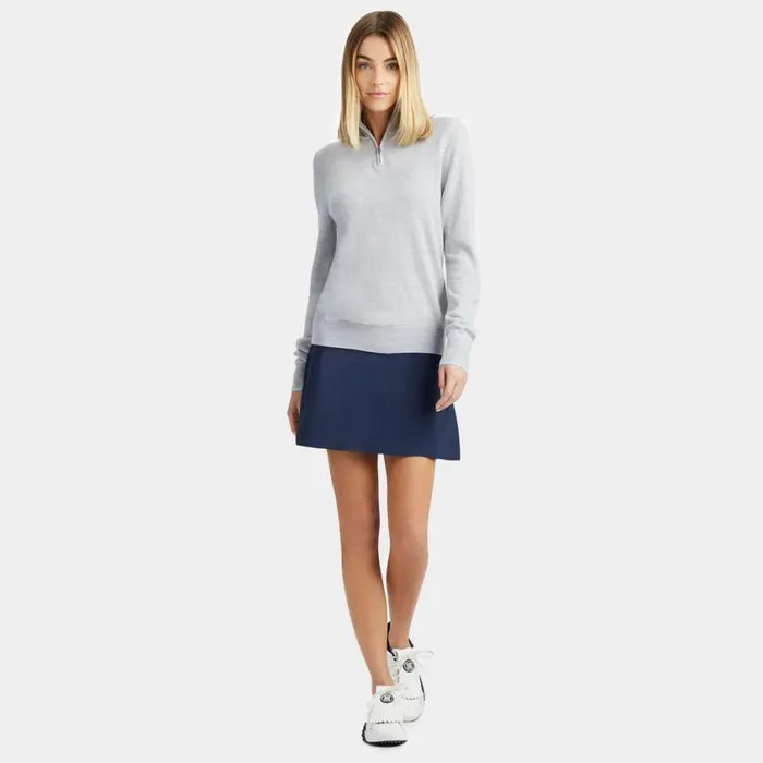 GFORE Sweaters Women CONTRAST TIPPED MERINO WOOL QUARTER ZIP SWEATER Heather Grey