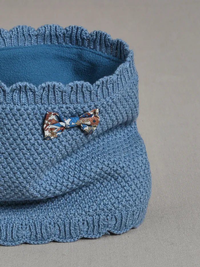 Girls Cyrillus Accessories Scalloped Snood And Bow Made With Liberty Fabric Bleu Grise