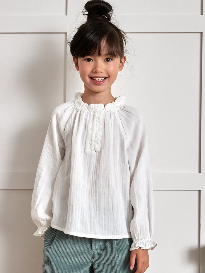 Girls Cyrillus Clothing Cotton Gauze Blouse Ecru