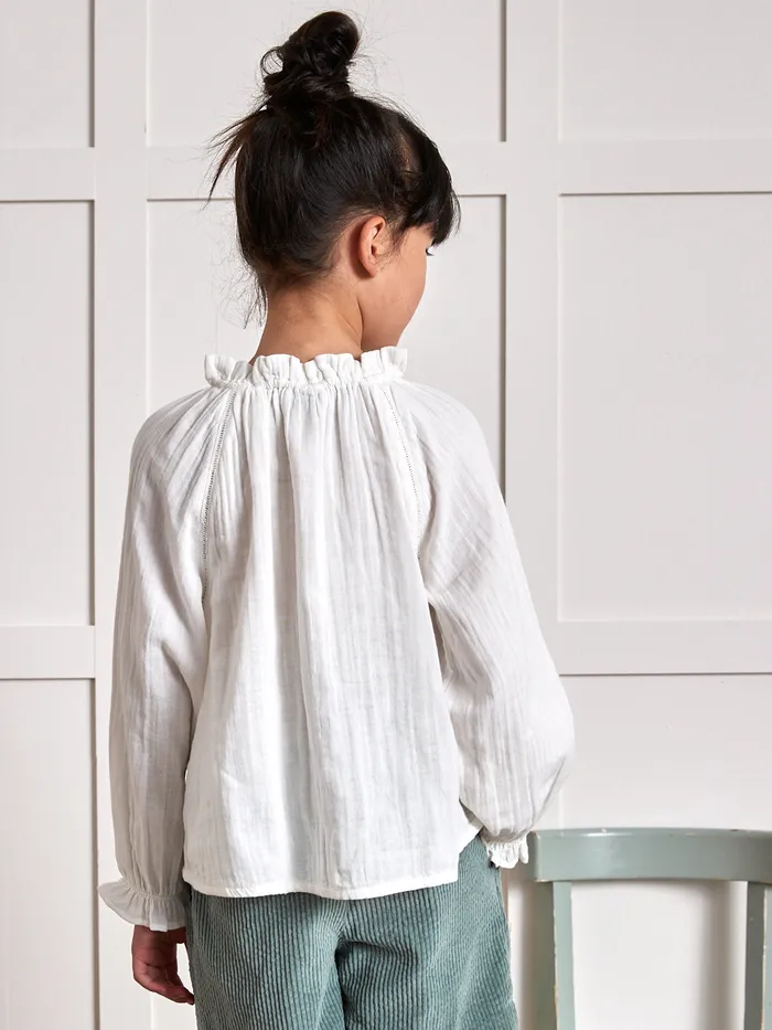 Girls Cyrillus Clothing Cotton Gauze Blouse Ecru