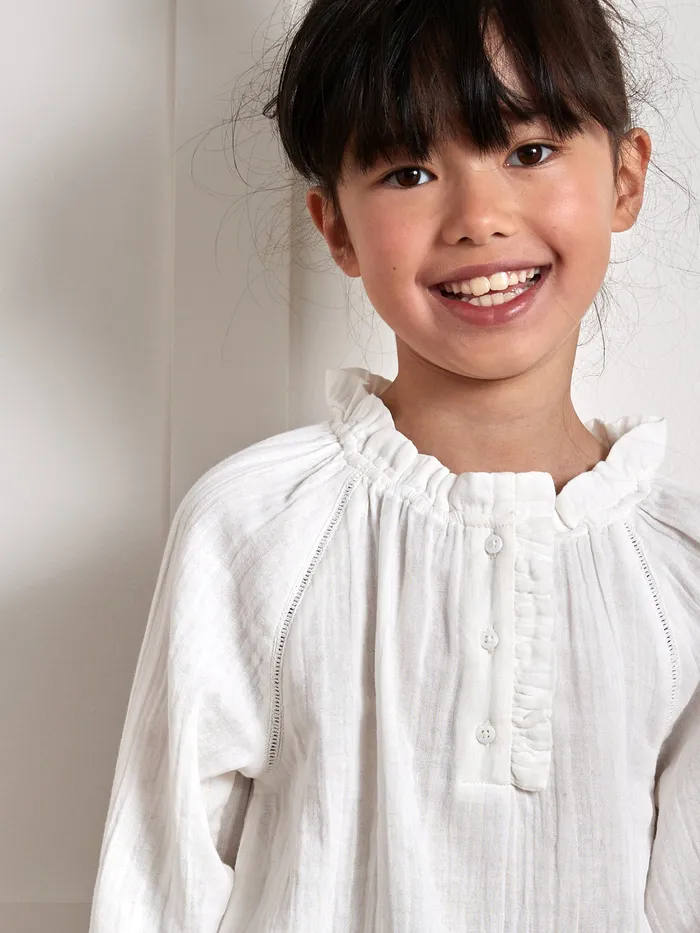 Girls Cyrillus Clothing Cotton Gauze Blouse Ecru