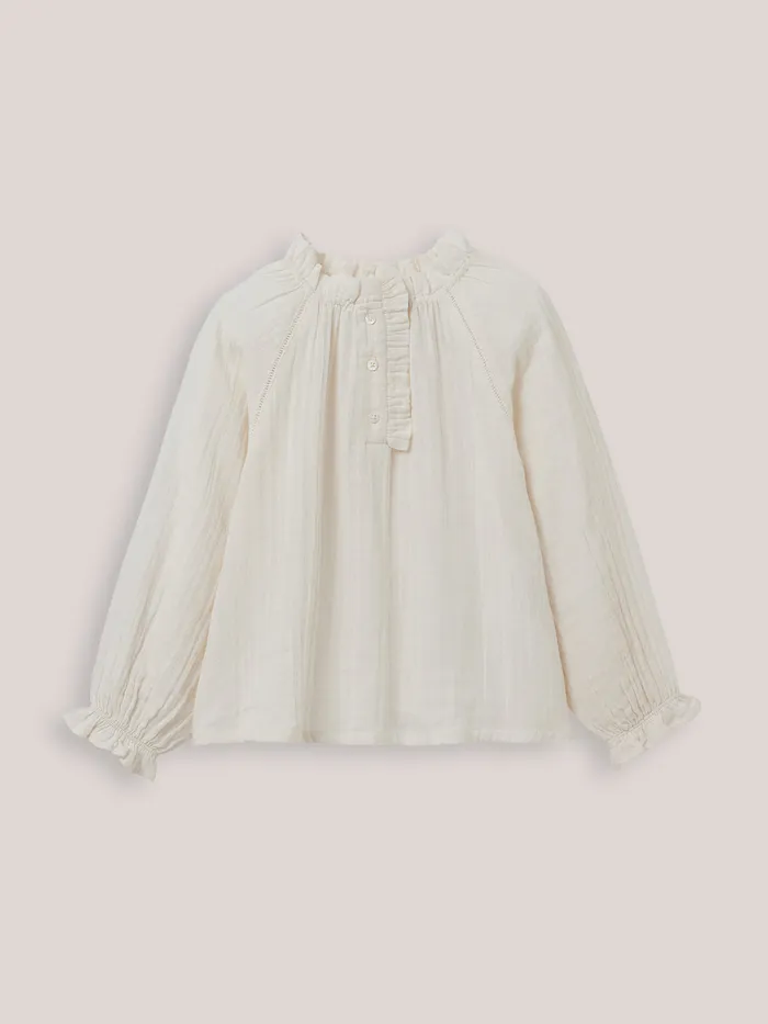 Girls Cyrillus Clothing Cotton Gauze Blouse Ecru