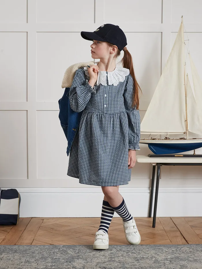 Girls Cyrillus Clothing Dress With Small Checks Vichy Bleu