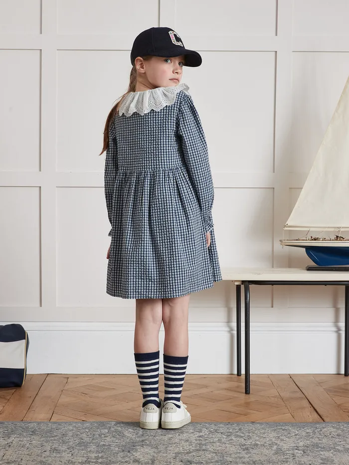 Girls Cyrillus Clothing Dress With Small Checks Vichy Bleu